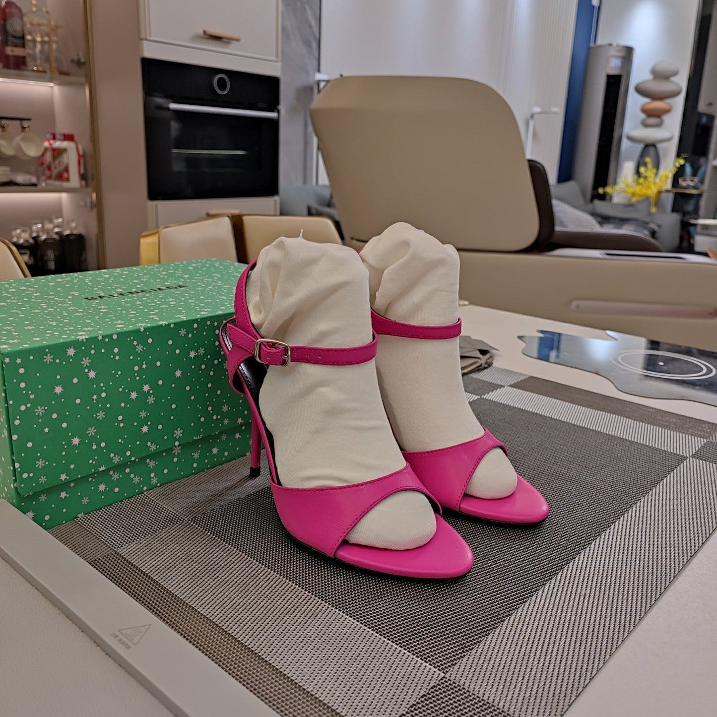 Balanciaga OPEN TOE STRAPPY HIGH HEEL IN PINK CALFSKIN