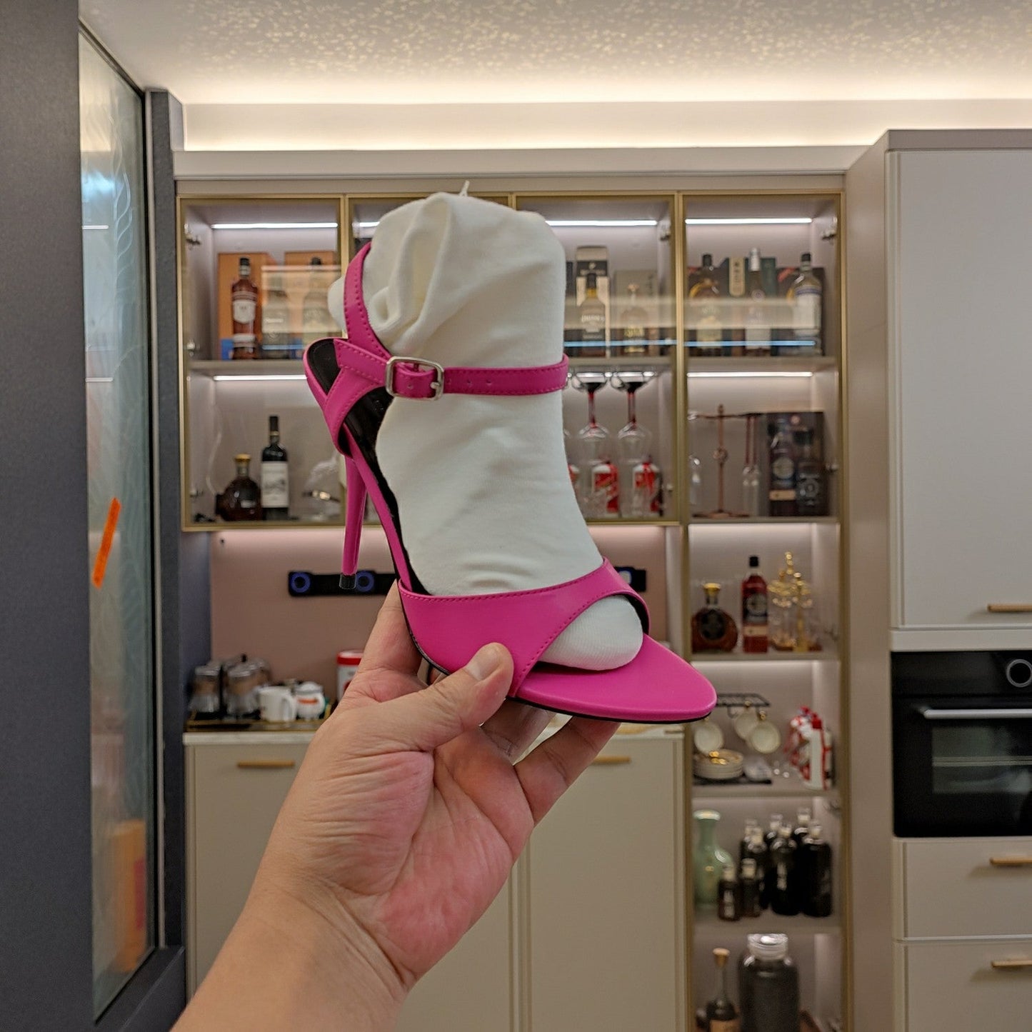 Balanciaga OPEN TOE STRAPPY HIGH HEEL IN PINK CALFSKIN