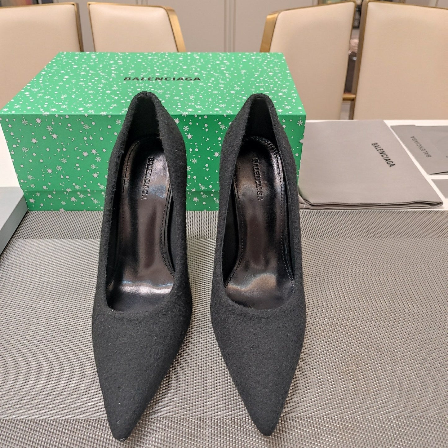 Balanciaga HIGH HEEL PUMPS 90MM IN BLACK WOOL