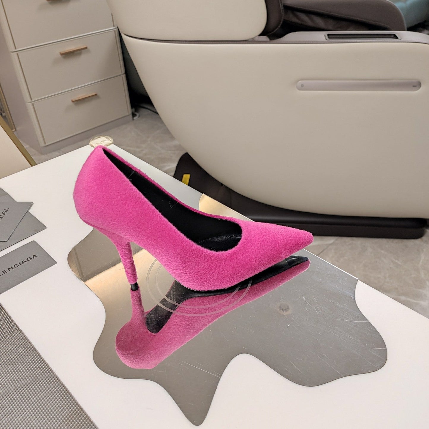 Balanciaga HIGH HEEL PUMPS 90MM IN PINK WOOL