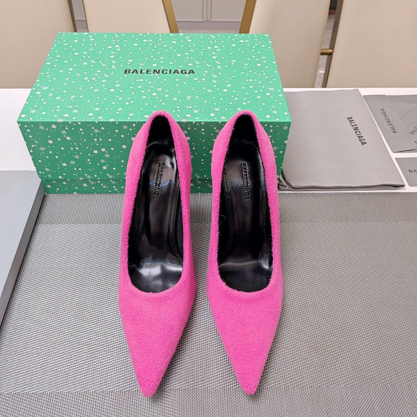 Balanciaga HIGH HEEL PUMPS 90MM IN PINK WOOL
