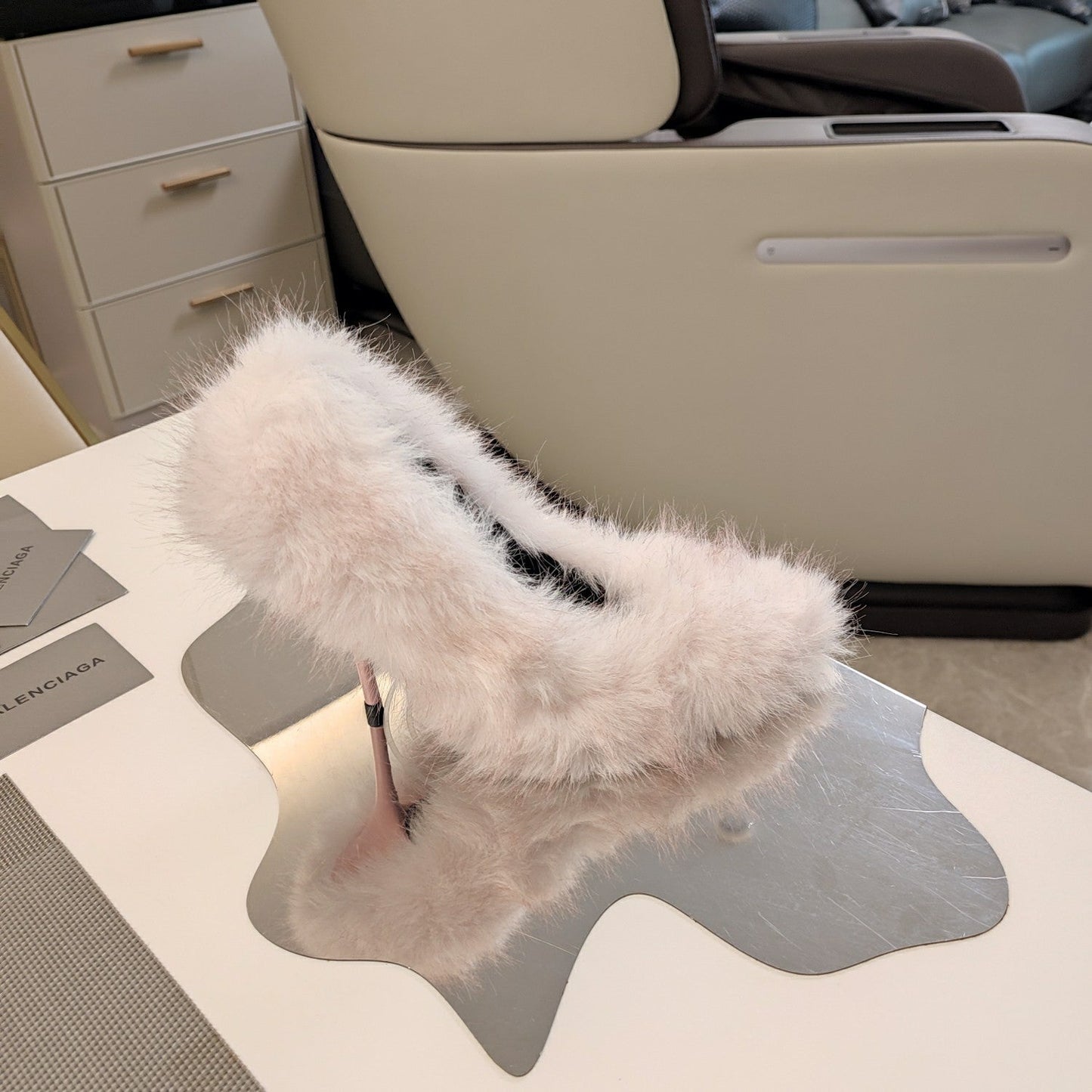 Balanciaga FURRY PUMPS 90MM IN HEAVEN PINK FOX FUR