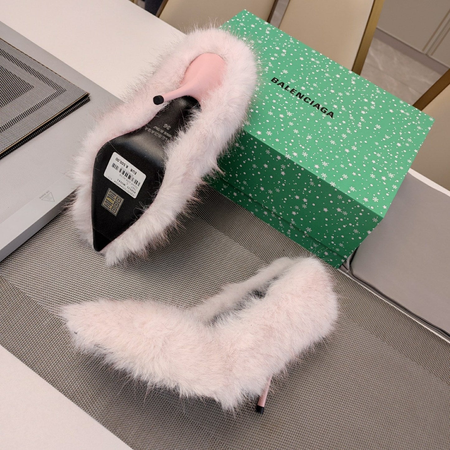 Balanciaga FURRY PUMPS 90MM IN HEAVEN PINK FOX FUR