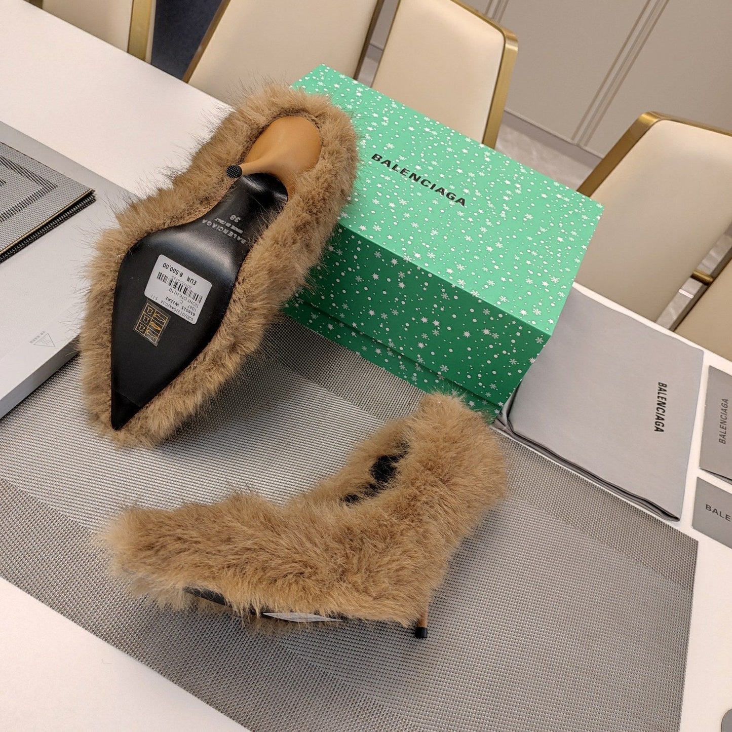 Balanciaga FURRY PUMPS 90MM IN BROWN FOX FUR