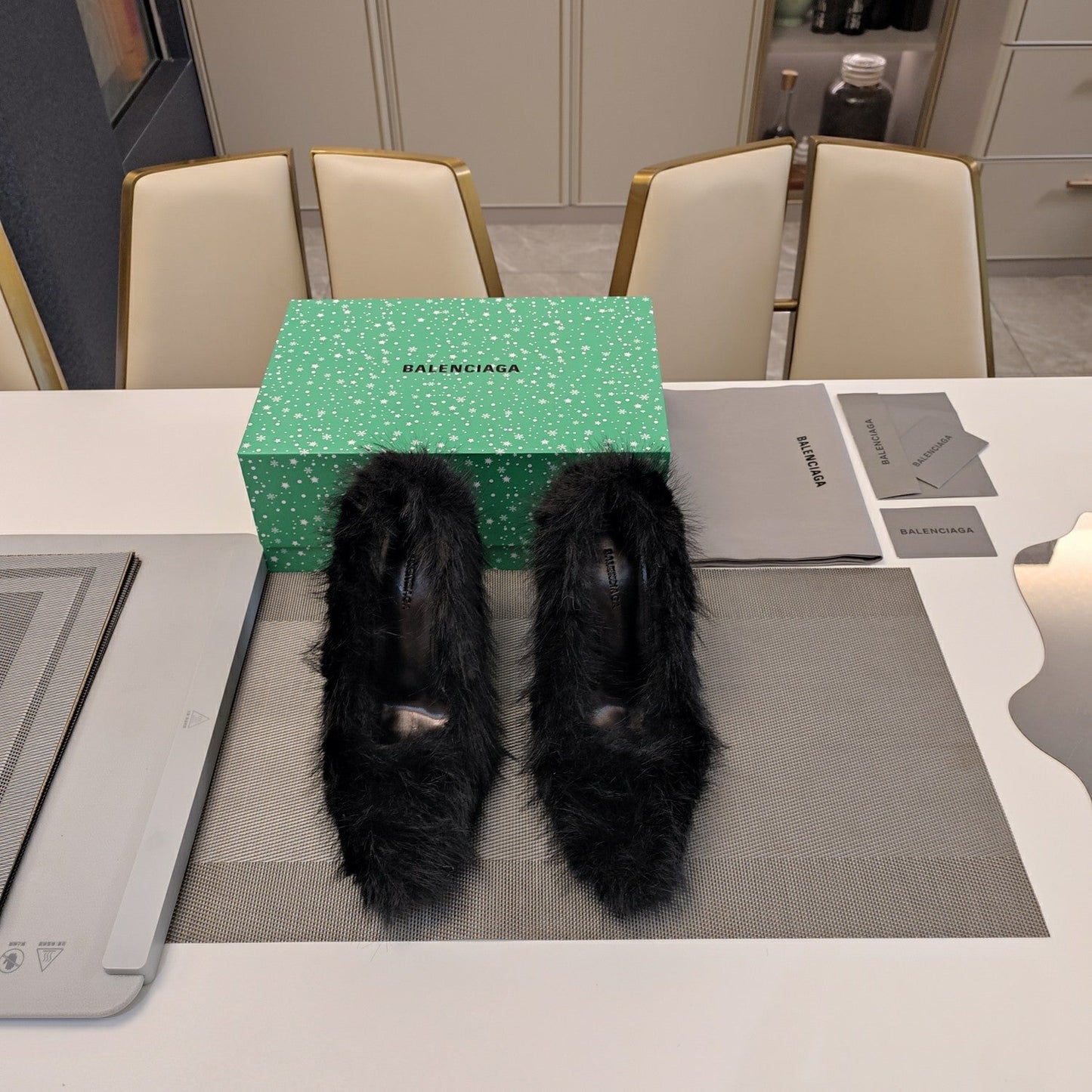 Balanciaga FURRY PUMPS 90MM IN BLACK FOX FUR