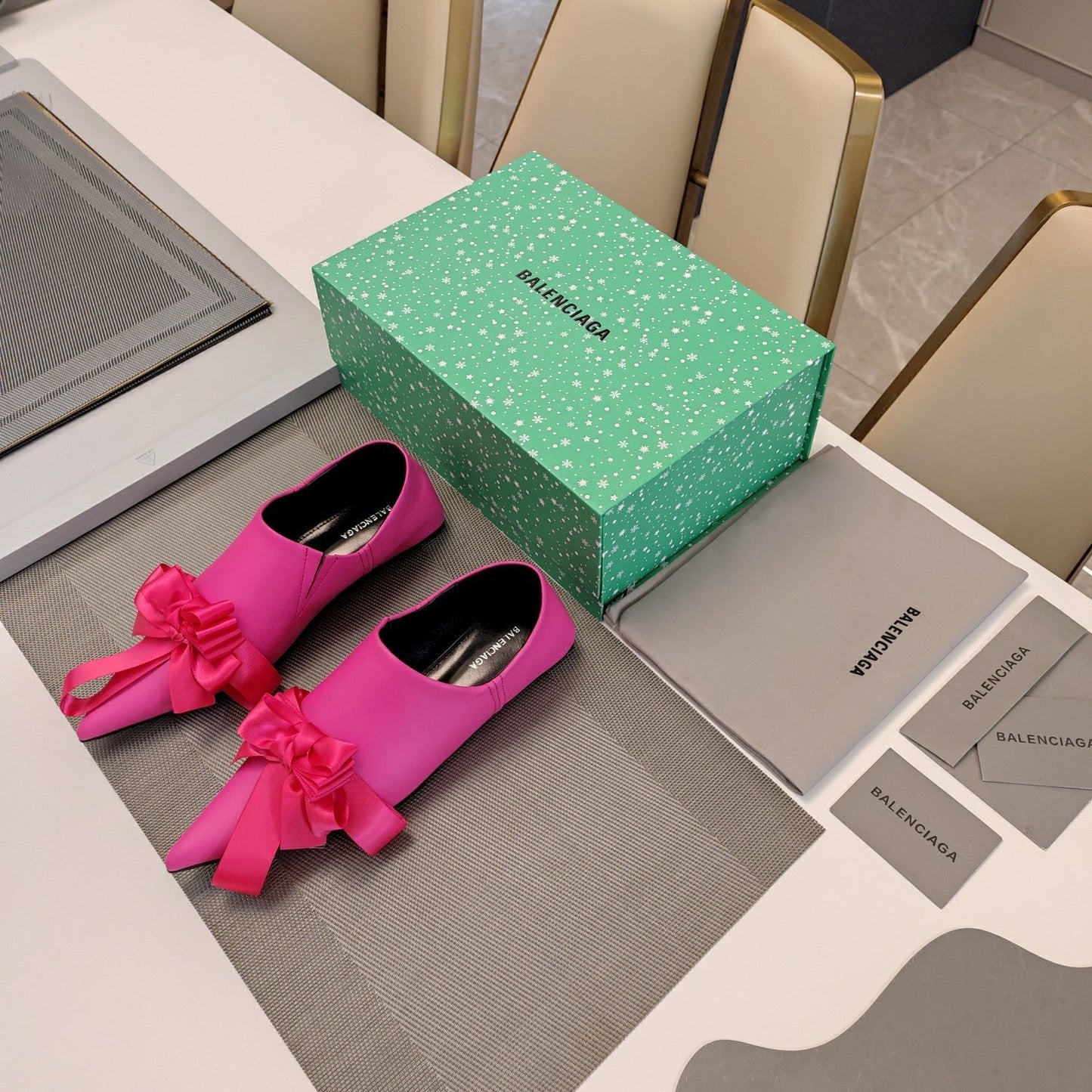 Balanciaga POINTED-TOE FLATS WITH BOW IN HOT PINK SOFT LAMBSKIN