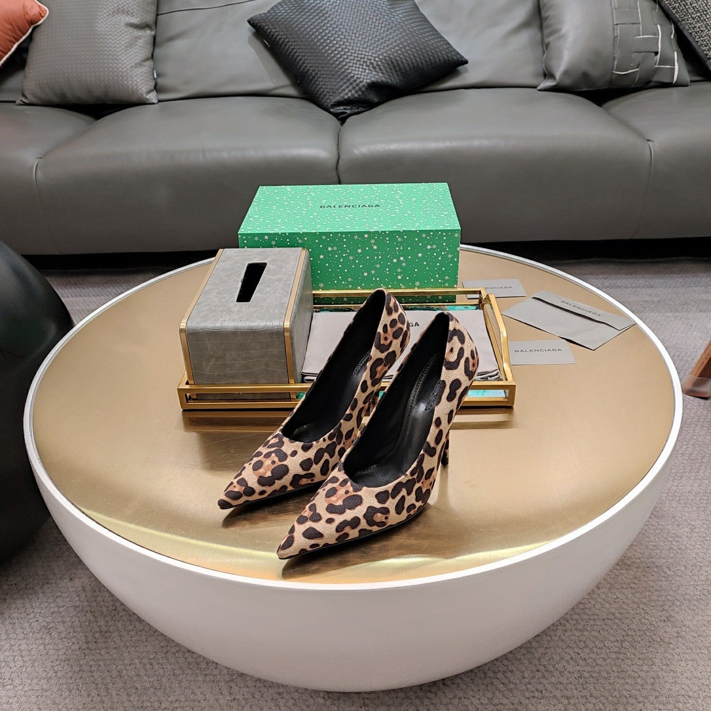 Balanciaga HIGH PUMPS IN BEIGE LEOPARD PRINT SUEDE