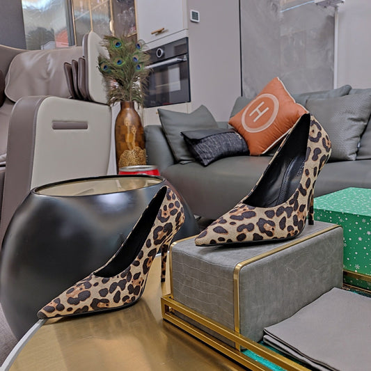 Balanciaga HIGH PUMPS IN BEIGE LEOPARD PRINT SUEDE