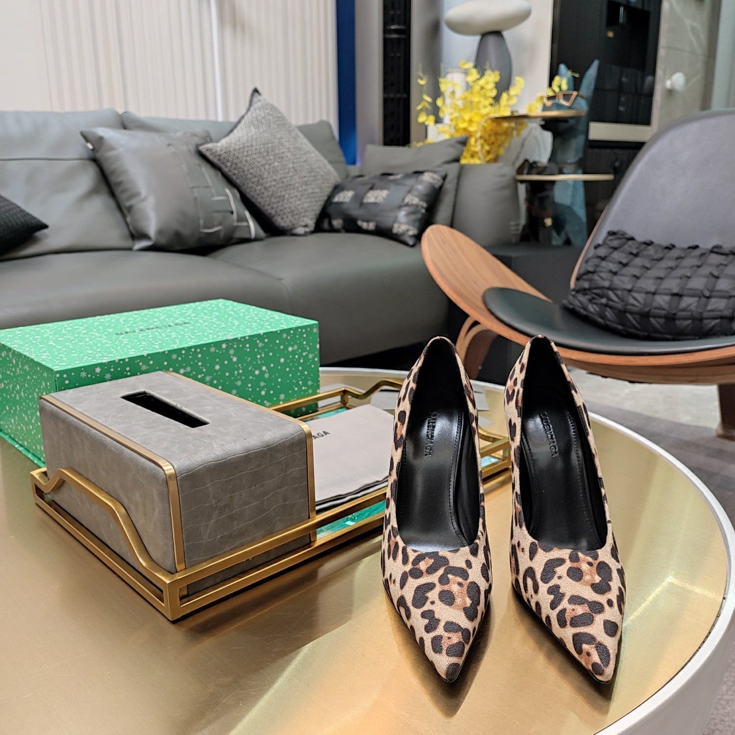 Balanciaga HIGH PUMPS IN BEIGE LEOPARD PRINT SUEDE