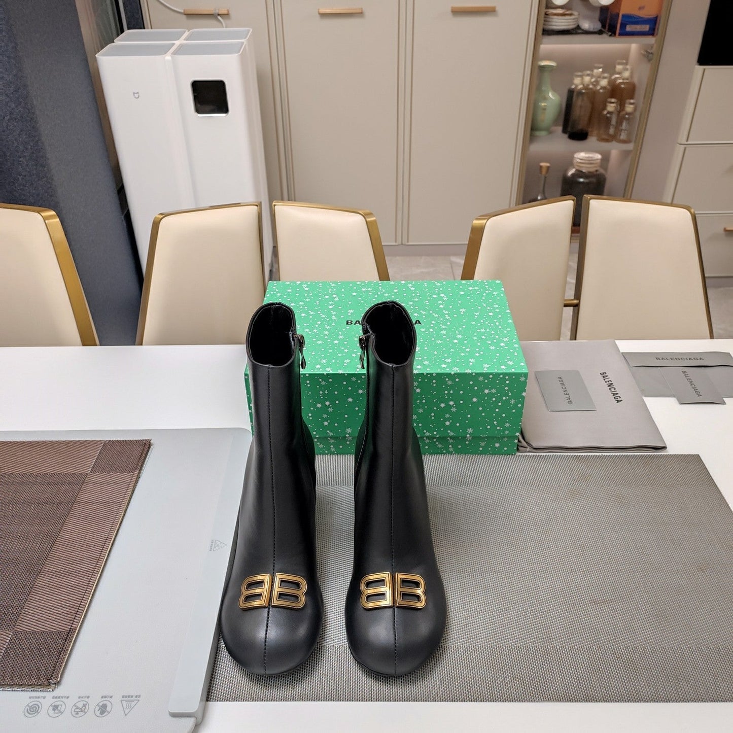 Balanciaga ROUND-TOE HIGH HEEL BOOTS IN BLACK SMOOTH LAMBSKIN