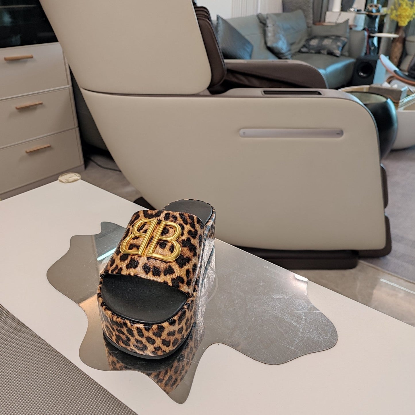 Balanciaga RISE SANDAL THICK-SOLED IN BROWN LEOPARD PRINT CALFSKIN