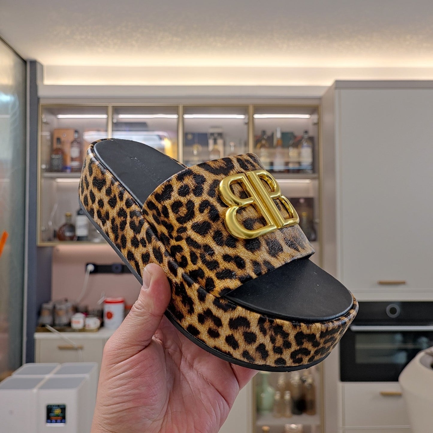 Balanciaga RISE SANDAL THICK-SOLED IN BROWN LEOPARD PRINT CALFSKIN