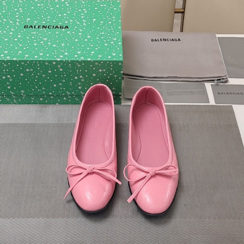 Balanciaga RHINESTONE BALLET FLATS WITH BOW IN SEA PINK WAX-OIL SHEEPSKIN
