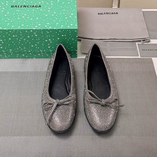 Balanciaga RHINESTONE BALLET FLATS WITH BOW IN GRAY SHEEPSKIN