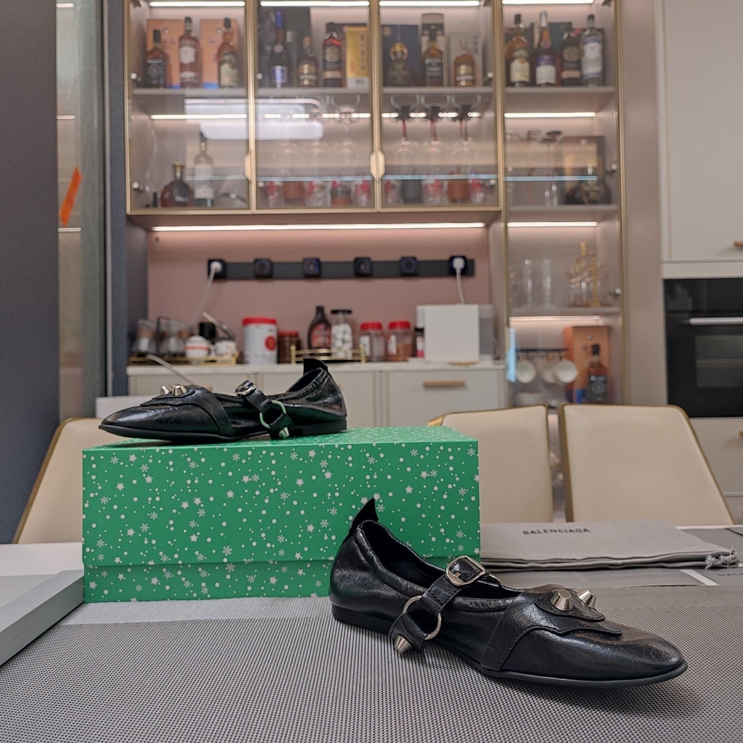 Balanciaga STUDDED MARY JANE FLATS IN BLACK SHINY LAMBSKIN