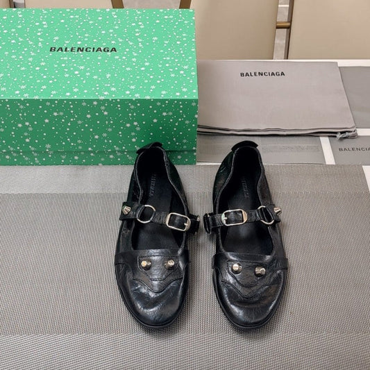 Balanciaga STUDDED MARY JANE FLATS IN BLACK SHINY LAMBSKIN