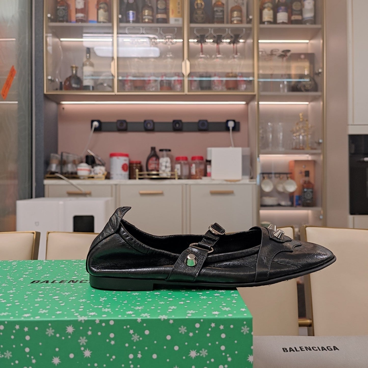 Balanciaga STUDDED MARY JANE FLATS IN BLACK SHINY LAMBSKIN