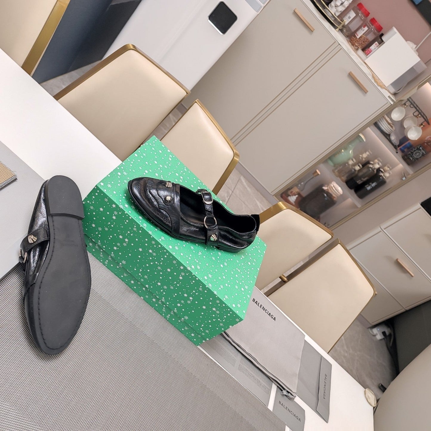 Balanciaga STUDDED MARY JANE FLATS IN BLACK SHINY LAMBSKIN