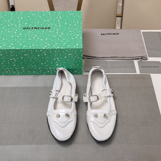 Balanciaga STUDDED MARY JANE FLATS IN WHITE SHINY LAMBSKIN