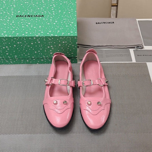 Balanciaga STUDDED MARY JANE FLATS IN SEA PINK SHINY LAMBSKIN