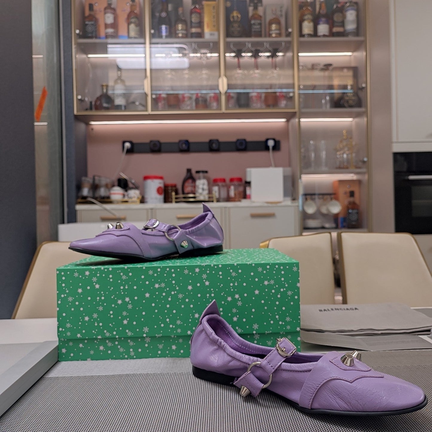 Balanciaga STUDDED MARY JANE FLATS IN LAVENDER SHINY LAMBSKIN
