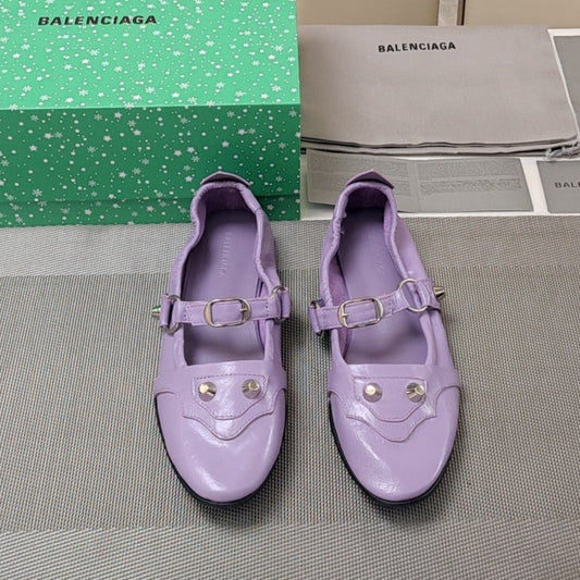 Balanciaga STUDDED MARY JANE FLATS IN LAVENDER SHINY LAMBSKIN