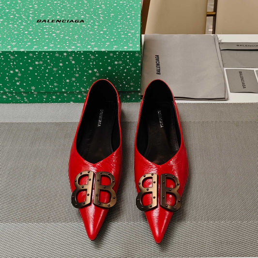 Balanciaga POINTED BALLET FLATS IN RED SHINY CRACKED SHEEPSKIN