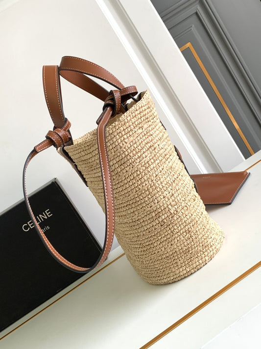 Celine teen supple classic panier 21cm raffia brown calfskin