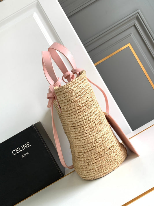 Celine teen supple classic panier 21cm raffia pink calfskin