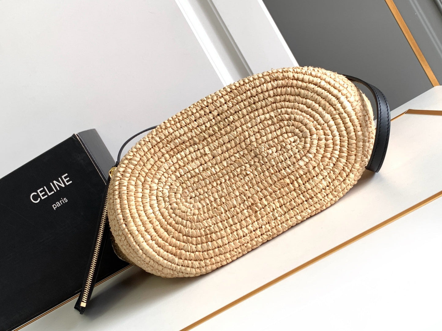 Celine teen supple classic panier 21cm raffia black calfskin