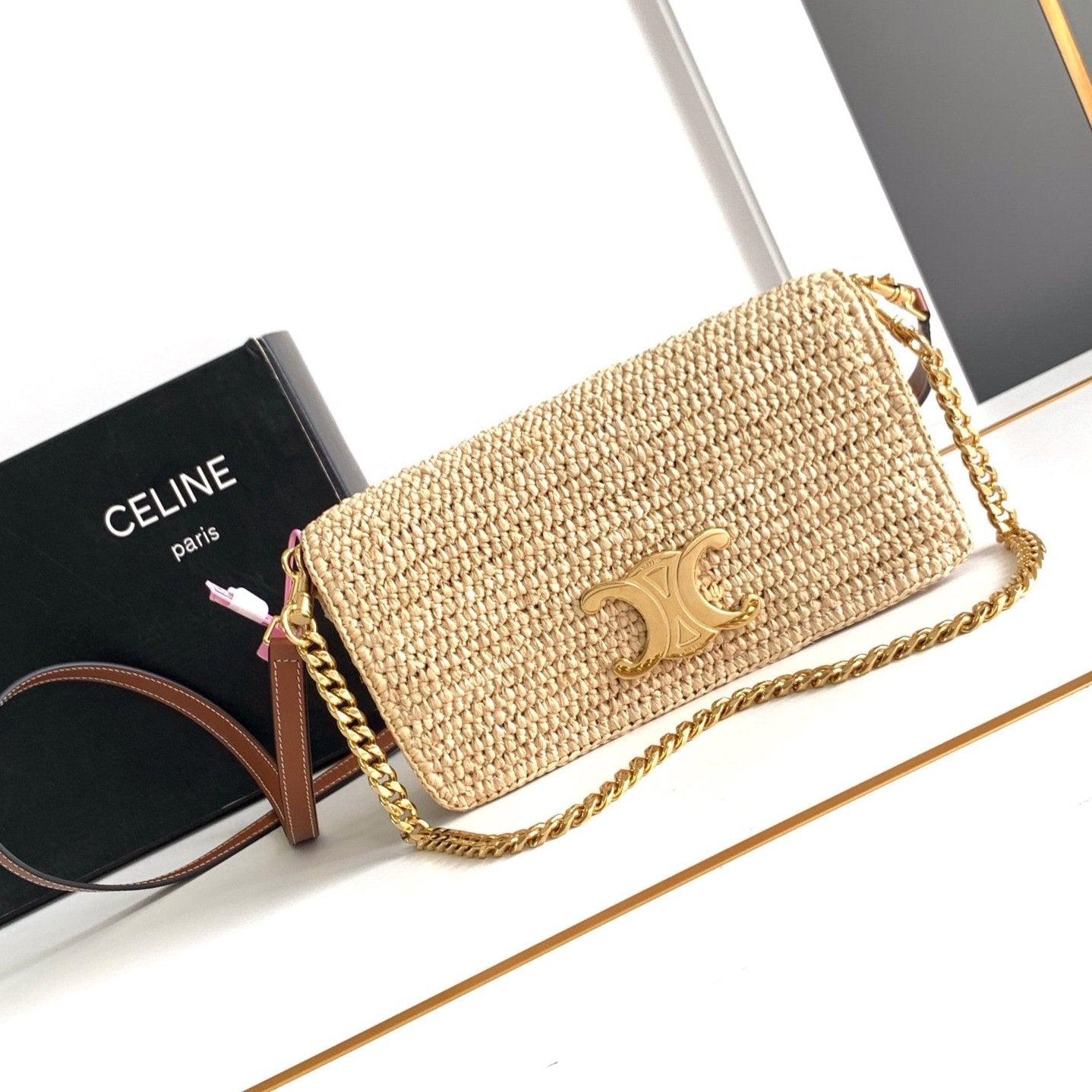 Celine celin multipochette 23 beige raffia trimmings calfskin