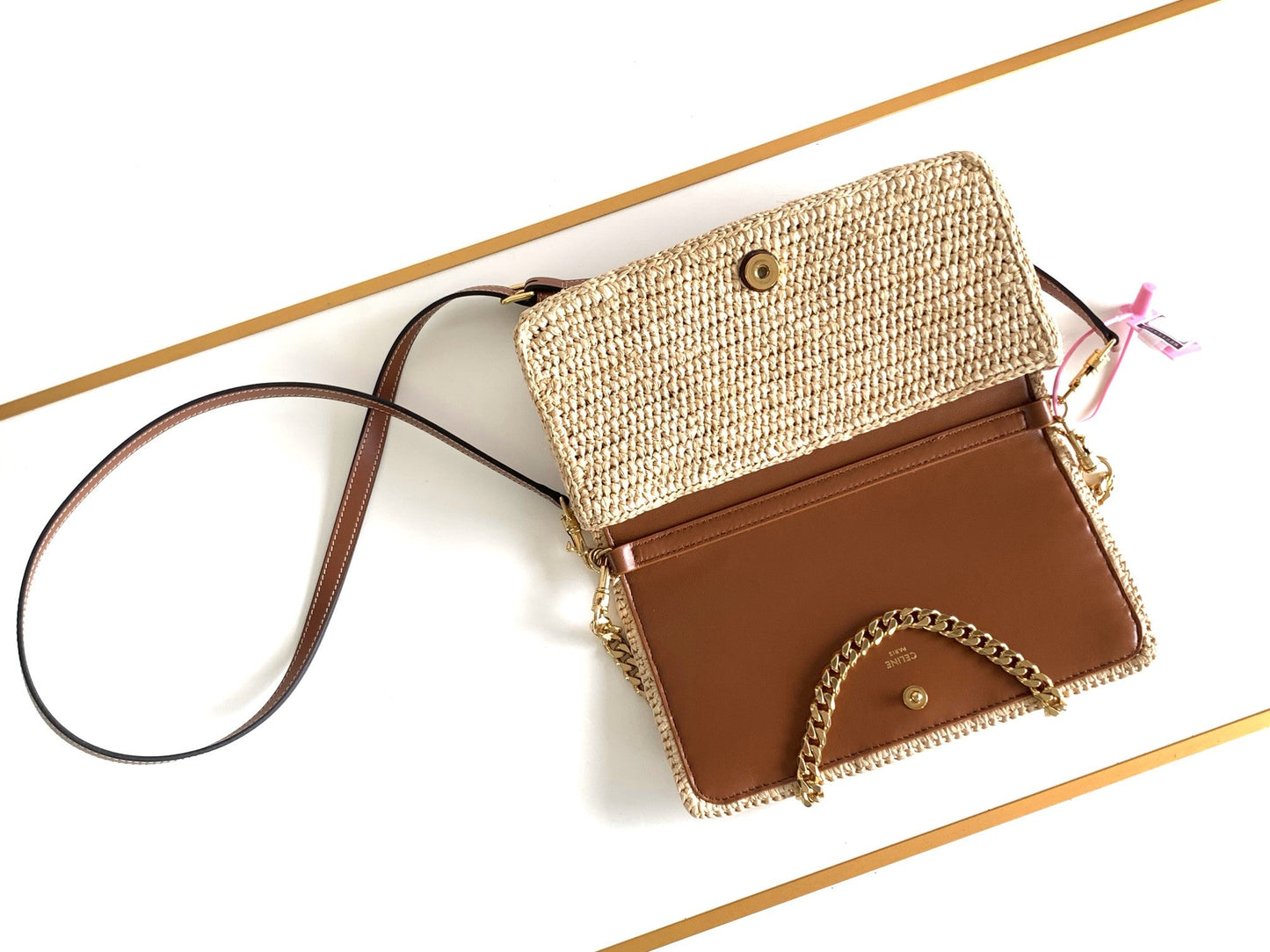 Celine celin multipochette 23 beige raffia trimmings calfskin