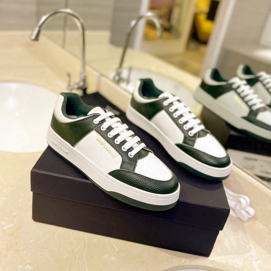 Saint Laurent SL SL/61 SNEAKERS DARK GREEN AND WHITE CALFSKIN