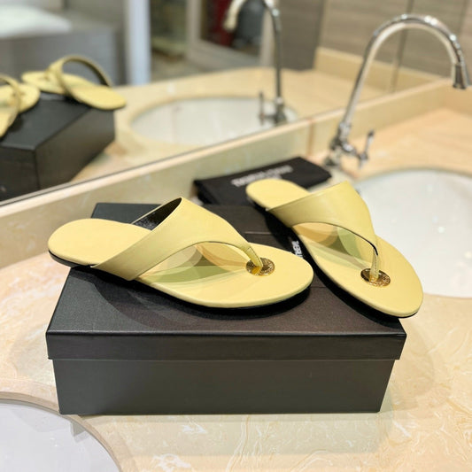 Saint Laurent SL KOUROS THONG SANDALS PASTEL YELLOW CALFSKIN