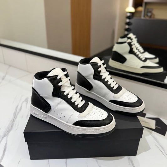 Saint Laurent MID-TOP SNEAKERS IN WHITE MIX BLACK PERFORATED LAMBSKIN