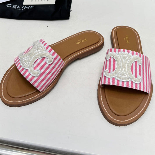 Celine LYMPIA MULE IN TRIOMPHE JACQUARD WOOLLEN FABRIC WHITE PINK CARO