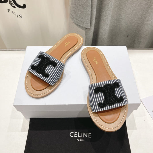 Celine LYMPIA MULE IN TRIOMPHE JACQUARD WOOLLEN FABRIC BLACK CARO