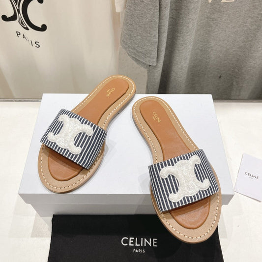 Celine LYMPIA MULE IN TRIOMPHE JACQUARD WOOLLEN FABRIC White Black Caro