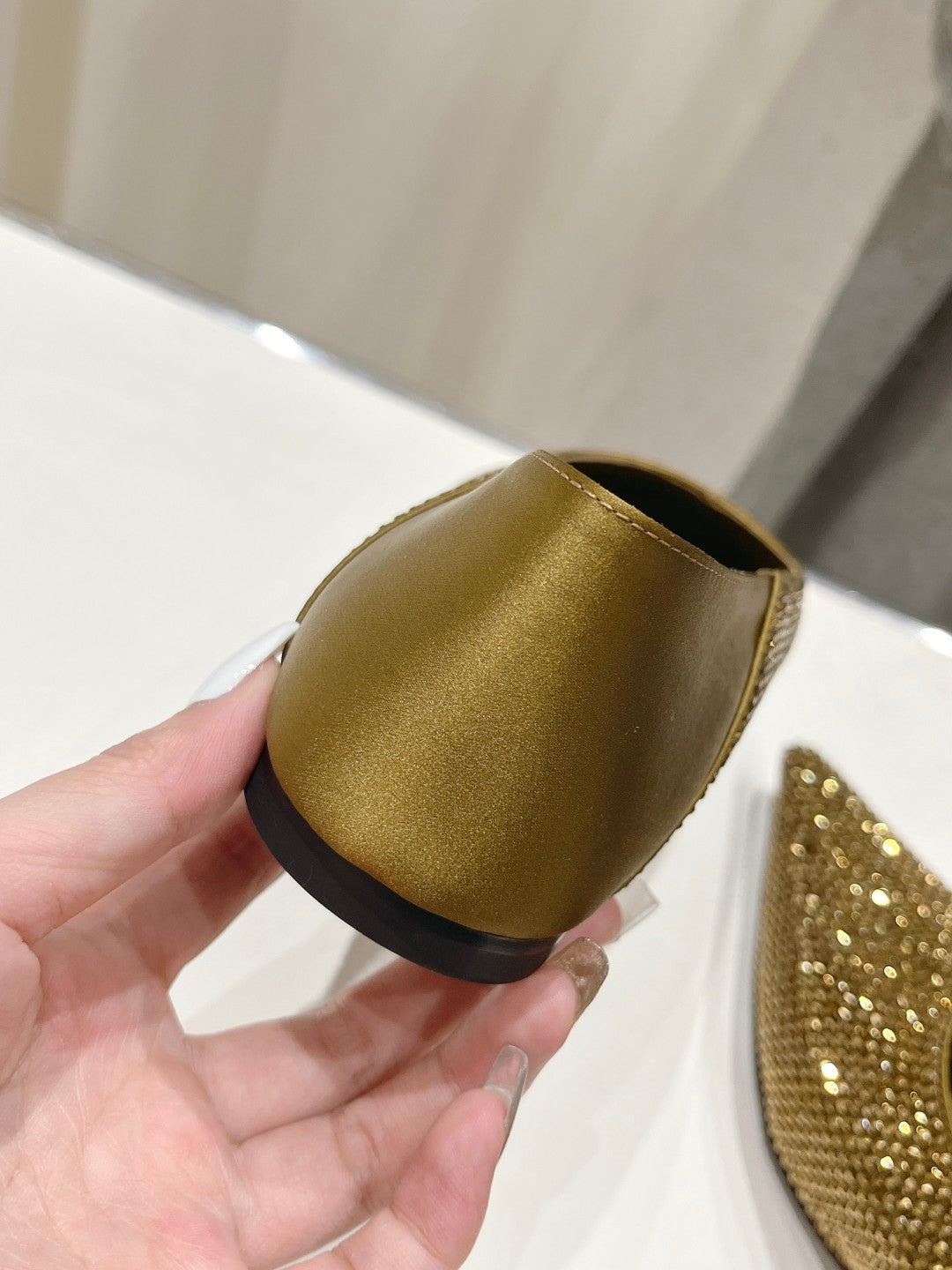 Saint Laurent SL NOUR LEOPARD POINT TOE BALLET MUSTARD CRYSTAL SATIN