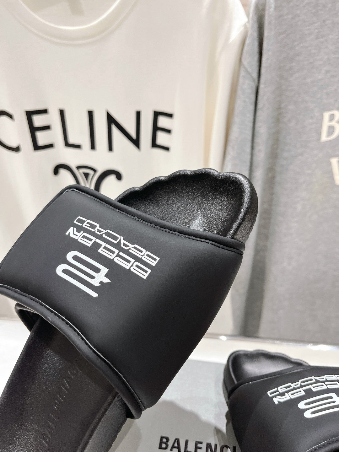 Balanciaga SLIDE SANDALS IN BLACK NYLON AND RUBBER WHITE PRINT