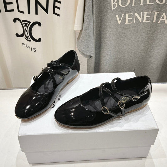 Celine Celin Ballerina Triple Strap Black Patent Calfskin