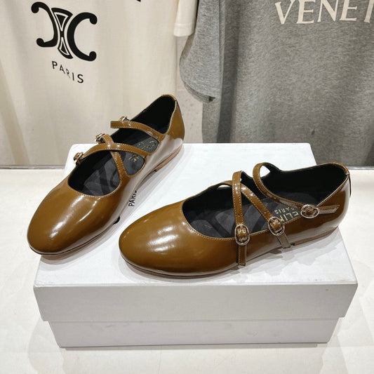 Celine BALLET FLAT WITH CROSSOVER STRAP IN SEPIA BROWN LAMBSKIN