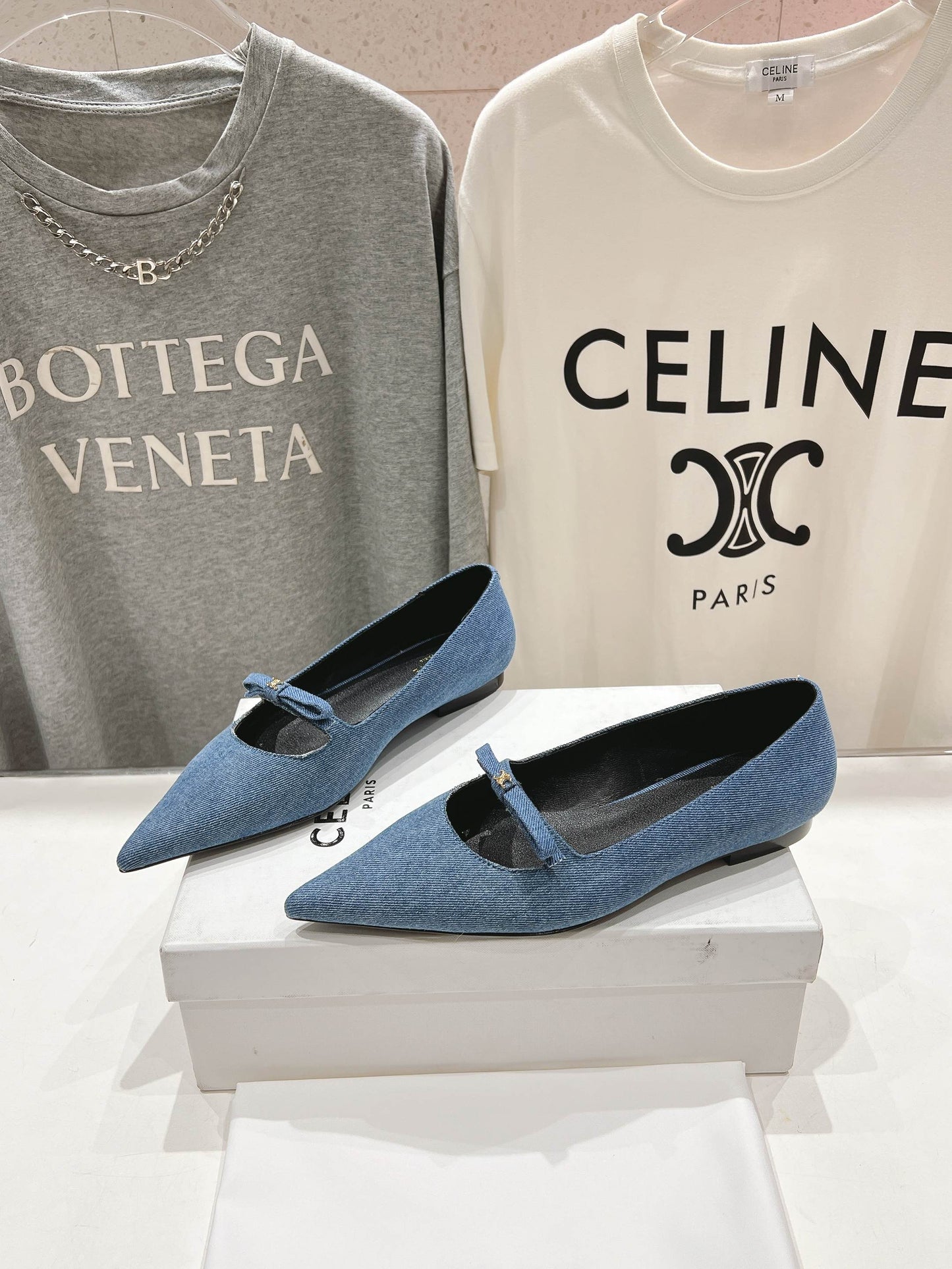 Celine CELINE 25C Ballet Flats Demin Blue Patent Leather 236743