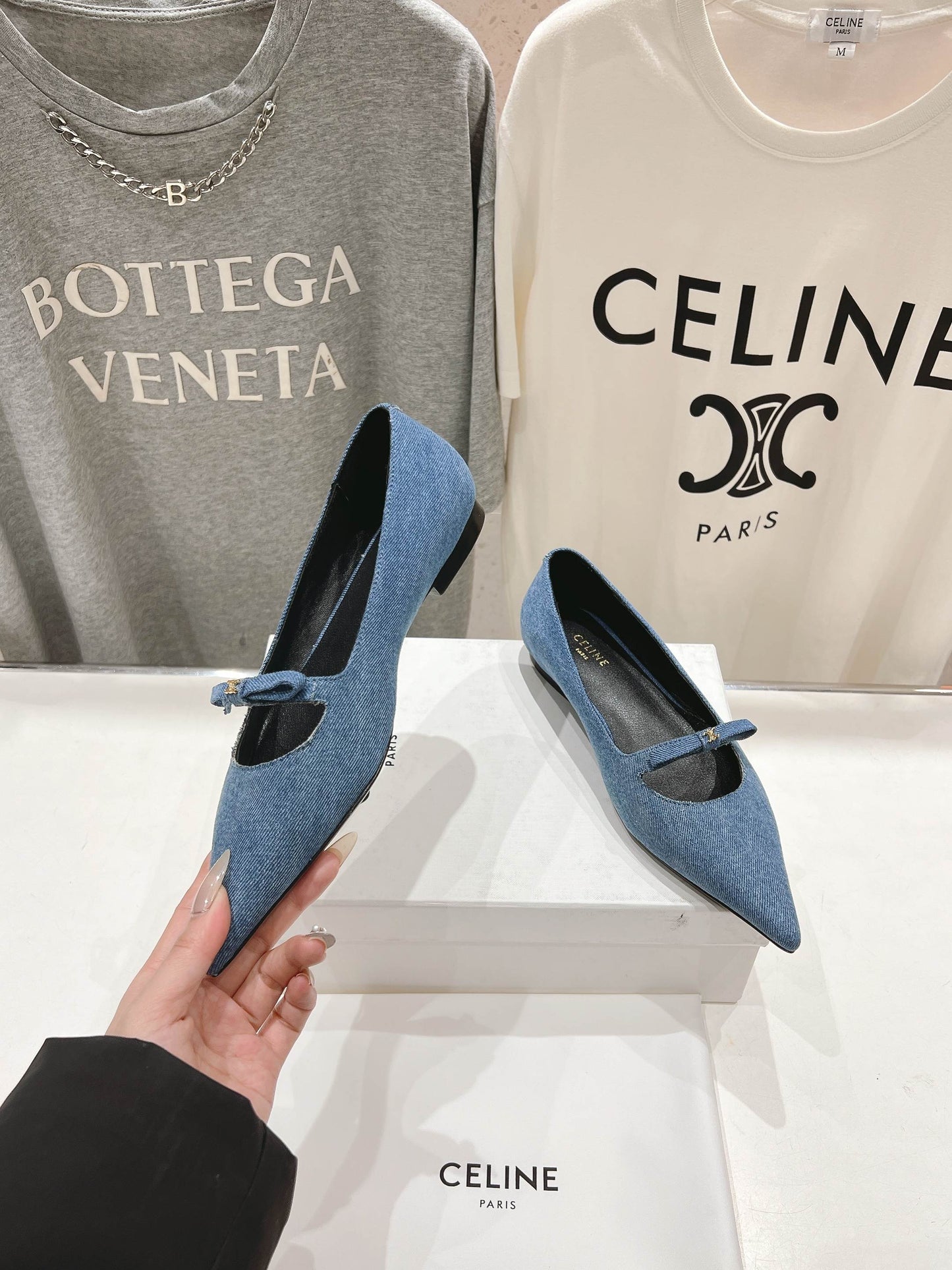 Celine CELINE 25C Ballet Flats Demin Blue Patent Leather 236743