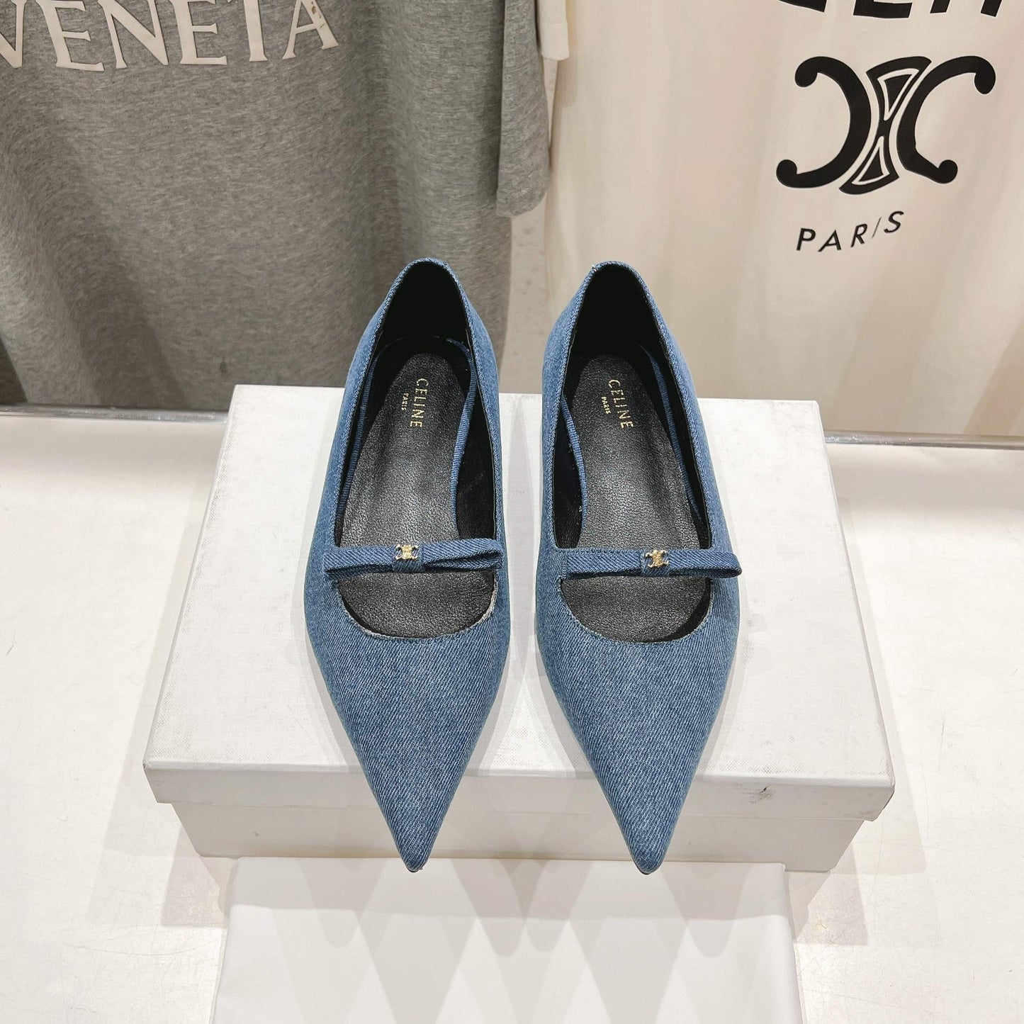 Celine CELINE 25C Ballet Flats Demin Blue Patent Leather 236743
