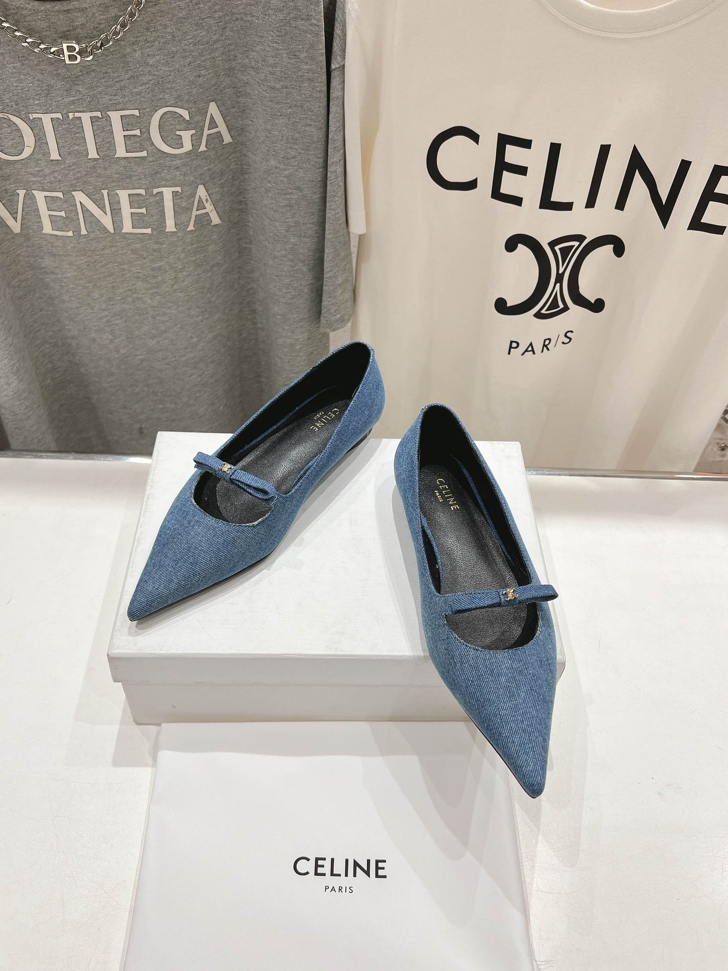 Celine CELINE 25C Ballet Flats Demin Blue Patent Leather 236743
