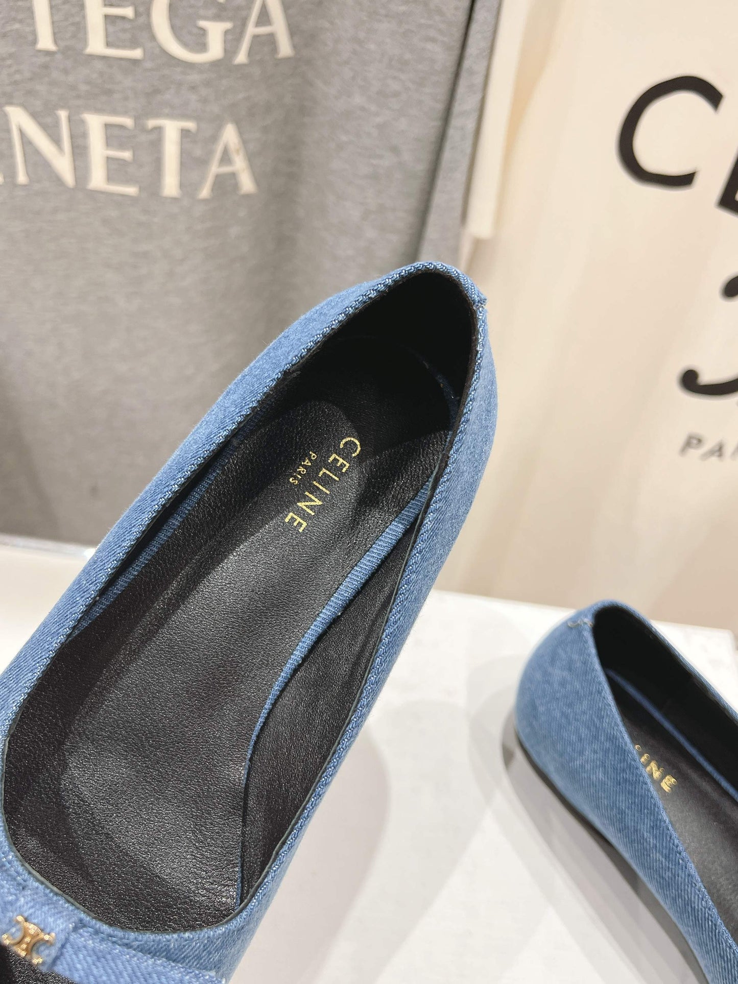 Celine CELINE 25C Ballet Flats Demin Blue Patent Leather 236743