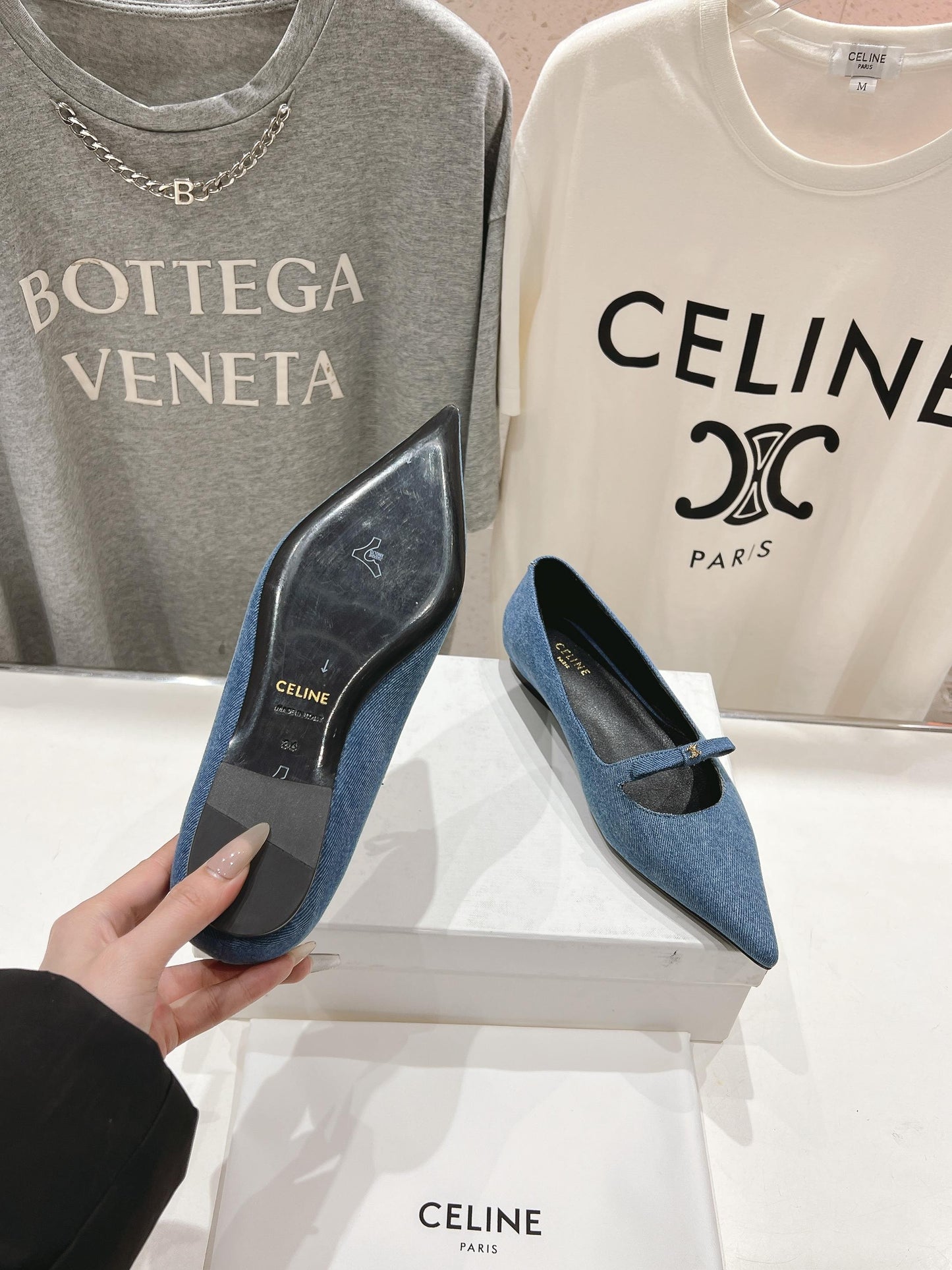 Celine CELINE 25C Ballet Flats Demin Blue Patent Leather 236743
