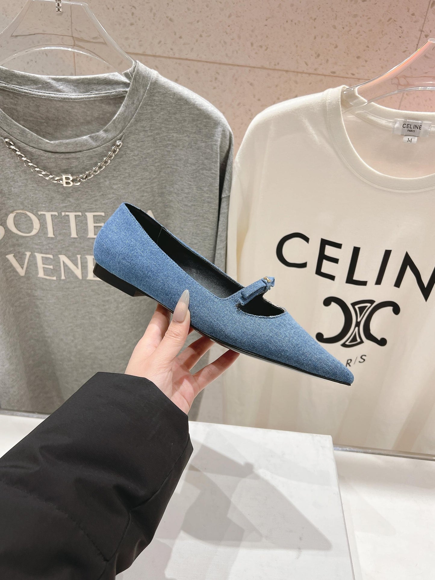Celine CELINE 25C Ballet Flats Demin Blue Patent Leather 236743