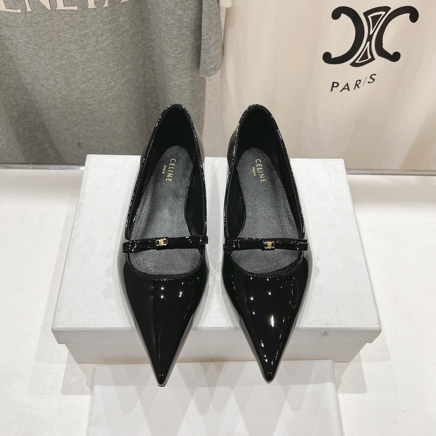 Celine CELINE 25C Ballet Flats Black Patent Leather 236744